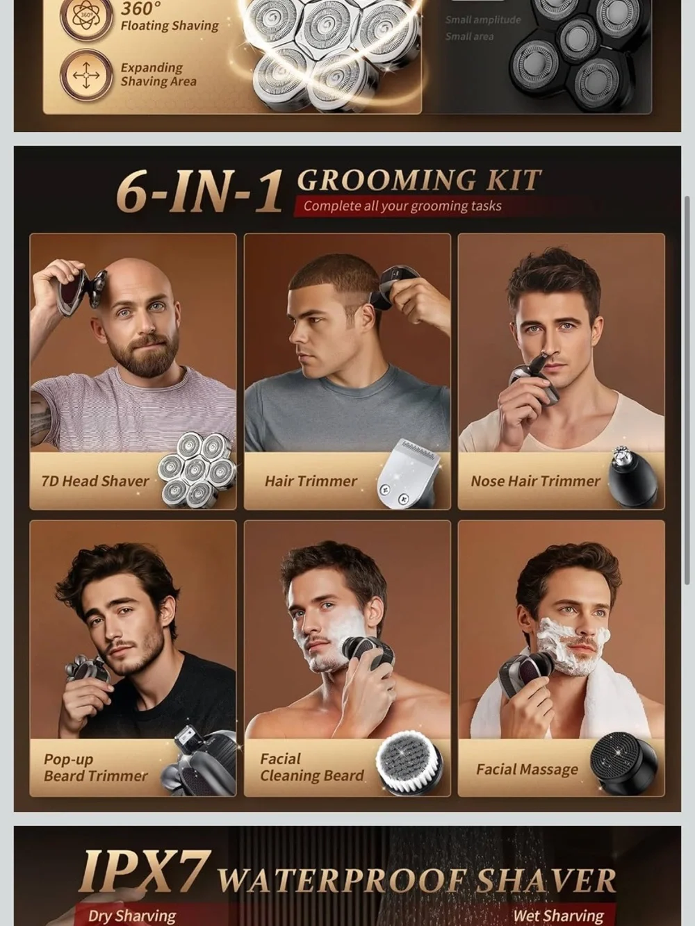 Brand new Electric 7-Head Rechargeable Head Shaver